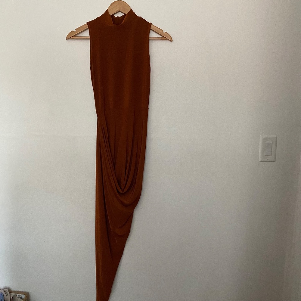 Club L London Rich Brown Draped Midi Dress